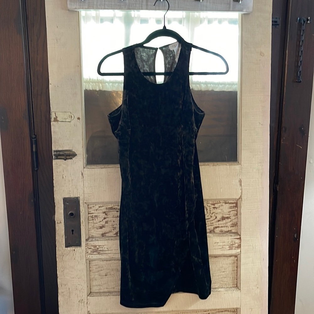 RD Style Velvet Asymmetrical Minidress Olive Green Size Small Like New